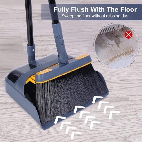 Dustpan and Brush Set Long Handled, JEHONN Tall 180 Degree Rotating Sweeping Brush, Household Dust Pan with Comb Teeth for Indoor Outdoor Garden Home Room...